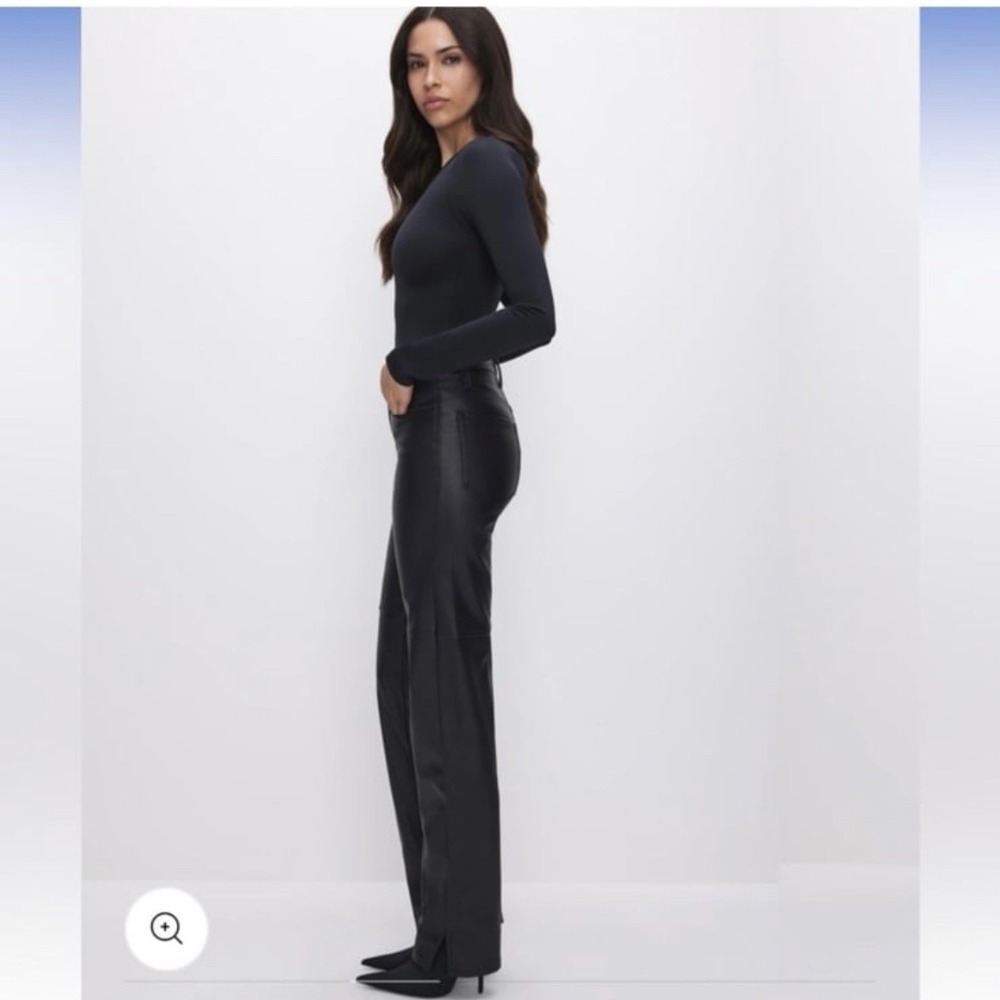 Good American Good Boy Bootcut Faux Leather Pants Black Women 2 26 holiday NYE - Picture 2 of 7